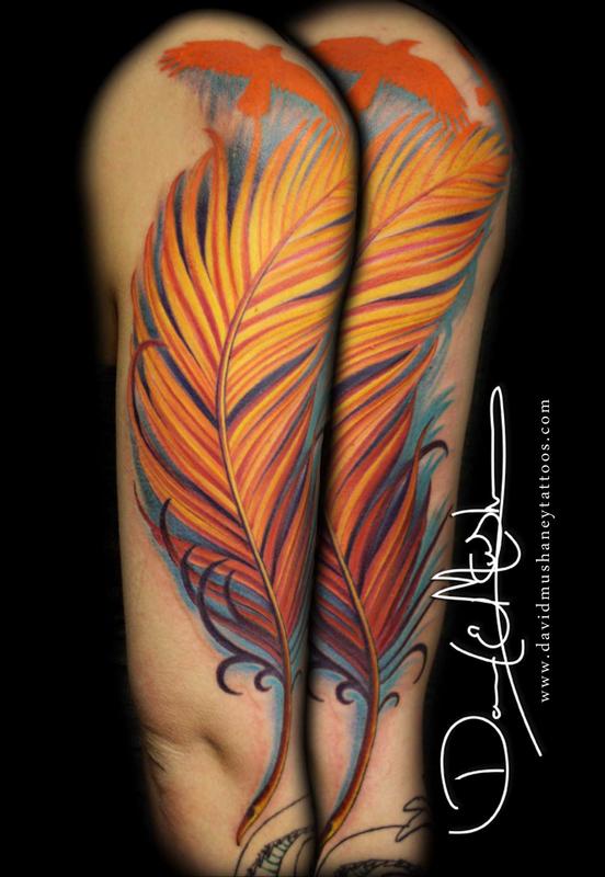 Color Half Sleeve - Feather and Birds by David Mushaney: TattooNOW